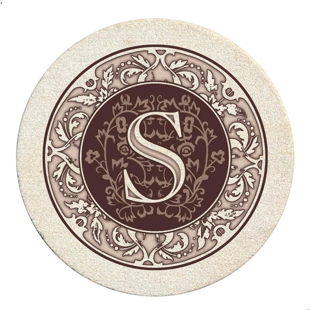 Thirstystone Brown and Cream Monogram 'S' Decorative Stone Coaster -SET OF 4